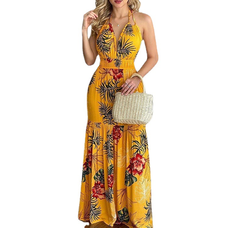 เดรสยาวลายดอกไม้ เปิดหลัง สำหร - Maxi Dress Halter บทวิจารณ์และราคา