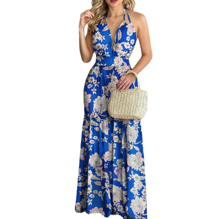 เดรสยาวลายดอกไม้ เปิดหลัง สำหร - Maxi Dress Halter บทวิจารณ์และราคา