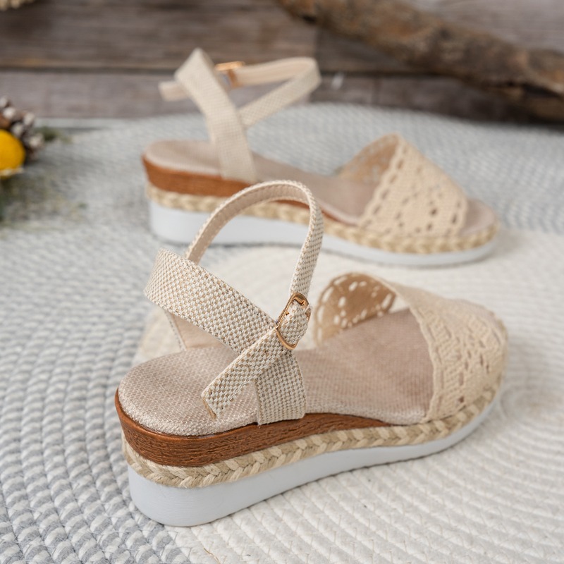 รองเท้าส้นเตารีดแบบสวมเปิดนิ้ว - Wedge Espadrille Women บทวิจารณ์และราคา