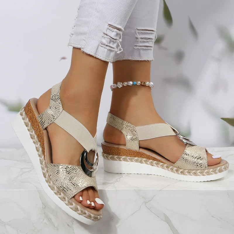หัวเข็มขัดโลหะ WEDGE รองเท้าแต - Wedge Espadrille Women บทวิจารณ์และราคา