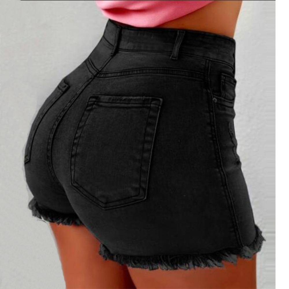 กางเกงยีนส์ขาสั้นเอวสูงสำหรับผ - Shorts Denim Frayed บทวิจารณ์และราคา