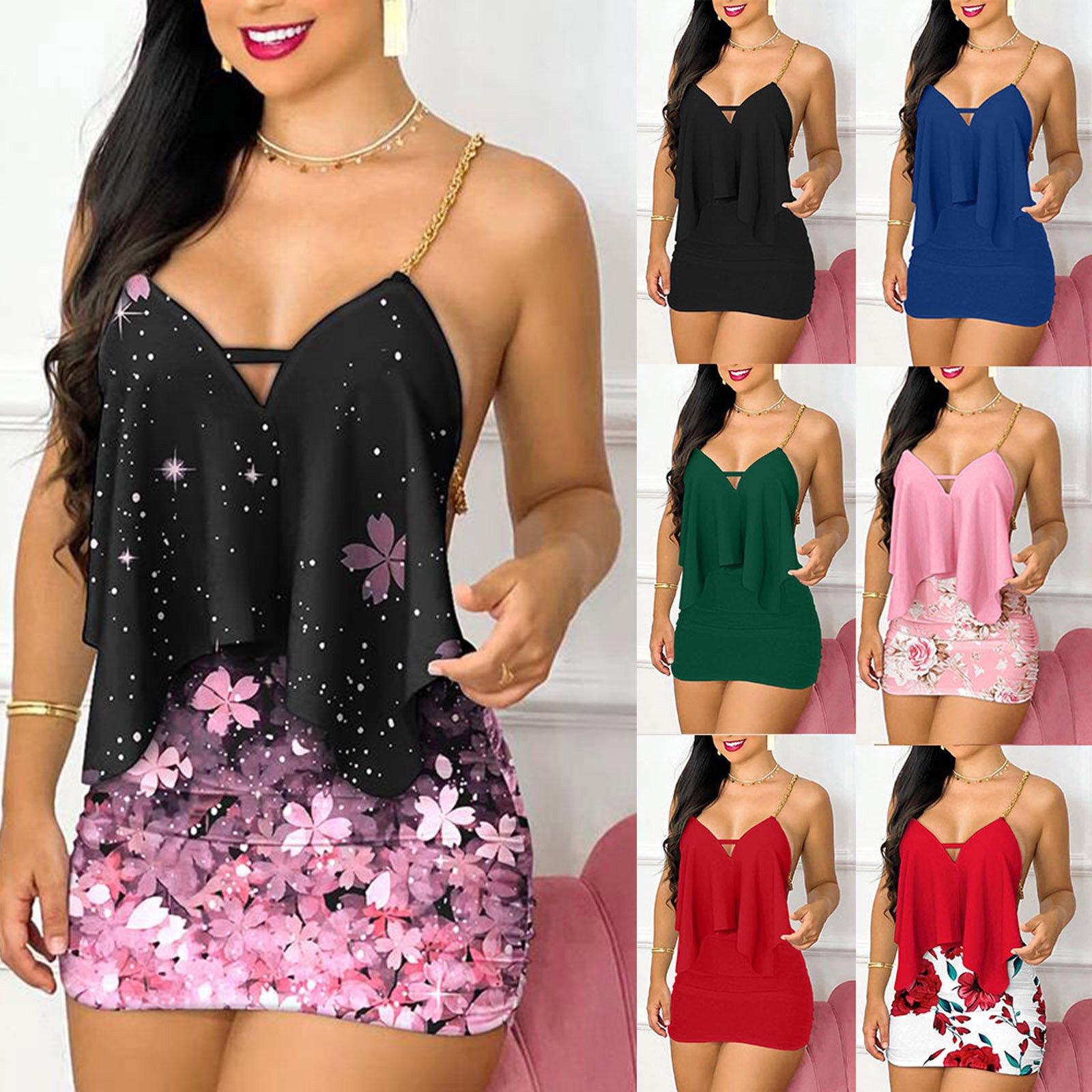 ชุดสตรีแฟชั่นฤดูร้อนดอกไม้พิมพ - Maxi Dress Halter บทวิจารณ์และราคา