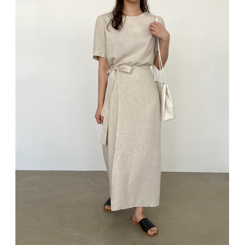ชุดเดรสผ้าฝ้ายลินินแบบพันตัว ด - Linen Dress Wrap บทวิจารณ์และราคา