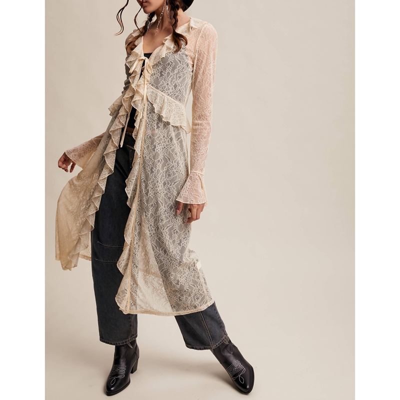 เสื้อคลุมยาวผ้าลูกไม้ลายดอกไม้ - Kimono Sheer Floral บทวิจารณ์และราคา