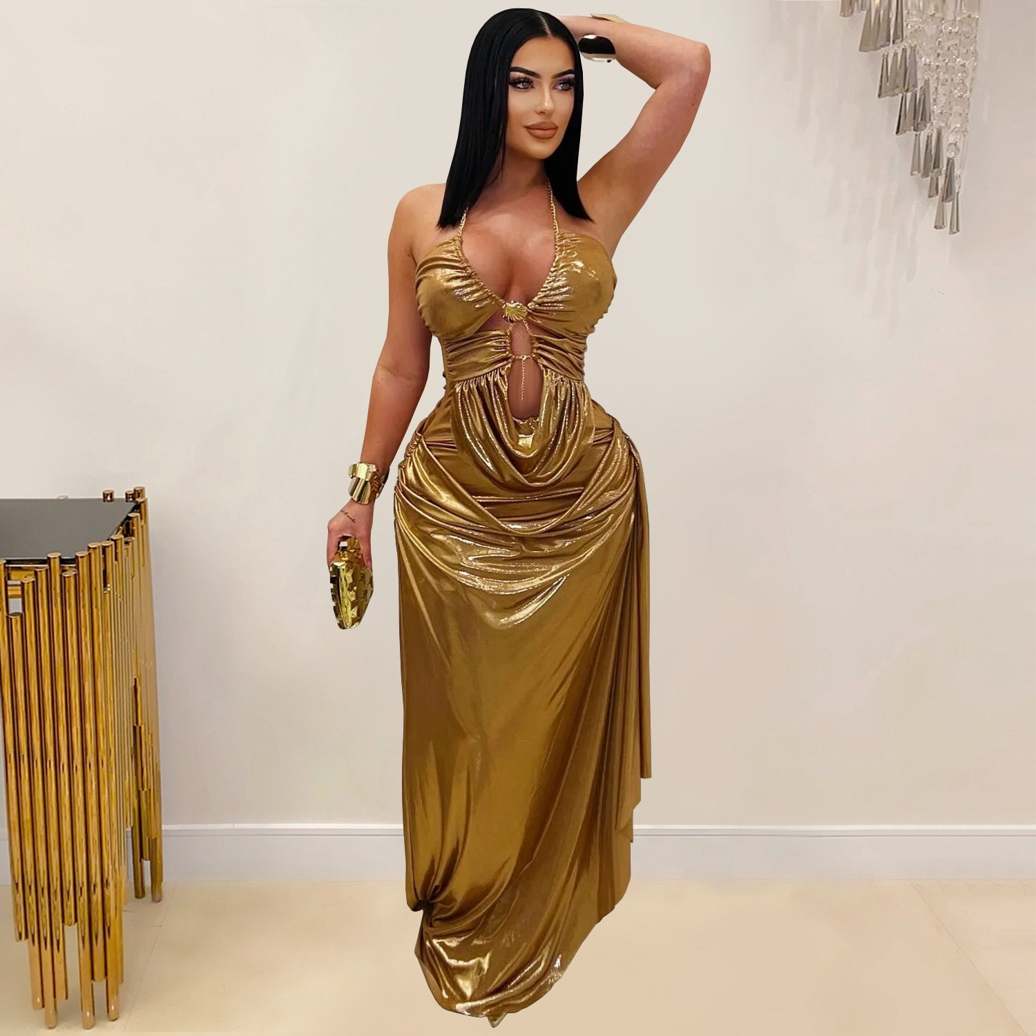 ชุดเดรสสำหรับแขกงานแต่งงาน ชุด - Maxi Dress Halter บทวิจารณ์และราคา