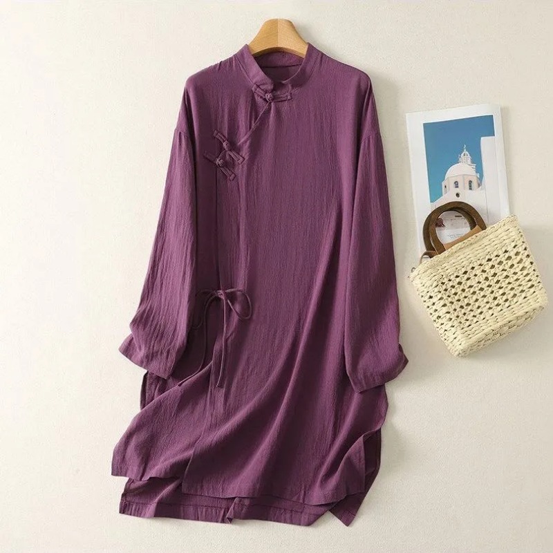ชุดเดรสผ้าลินินสไตล์จีนสำหรับผ - Linen Dress Wrap บทวิจารณ์และราคา