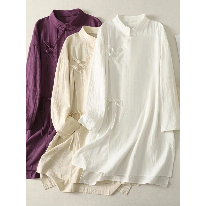 ชุดเดรสผ้าลินินสไตล์จีนสำหรับผ - Linen Dress Wrap บทวิจารณ์และราคา