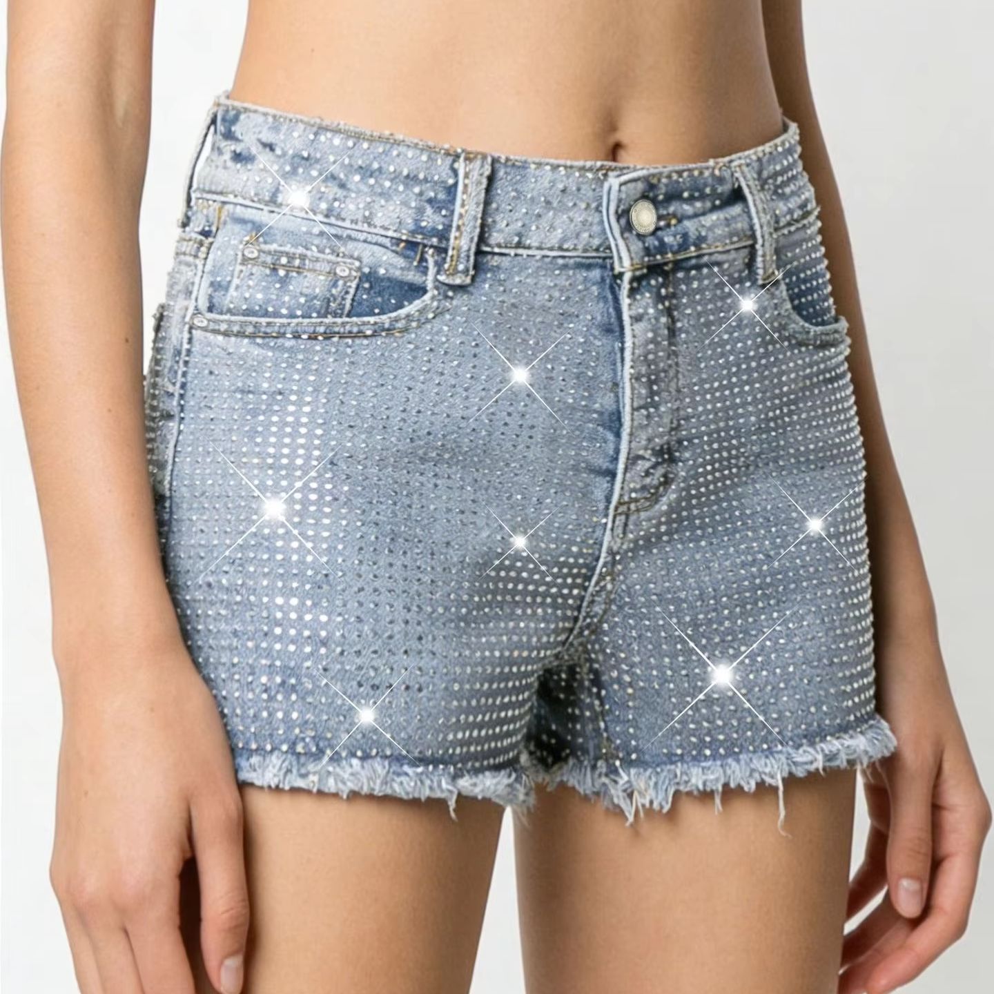 กางเกงยีนส์ขาสั้นสีน้ำเงินแต่ง - Shorts Denim Frayed บทวิจารณ์และราคา