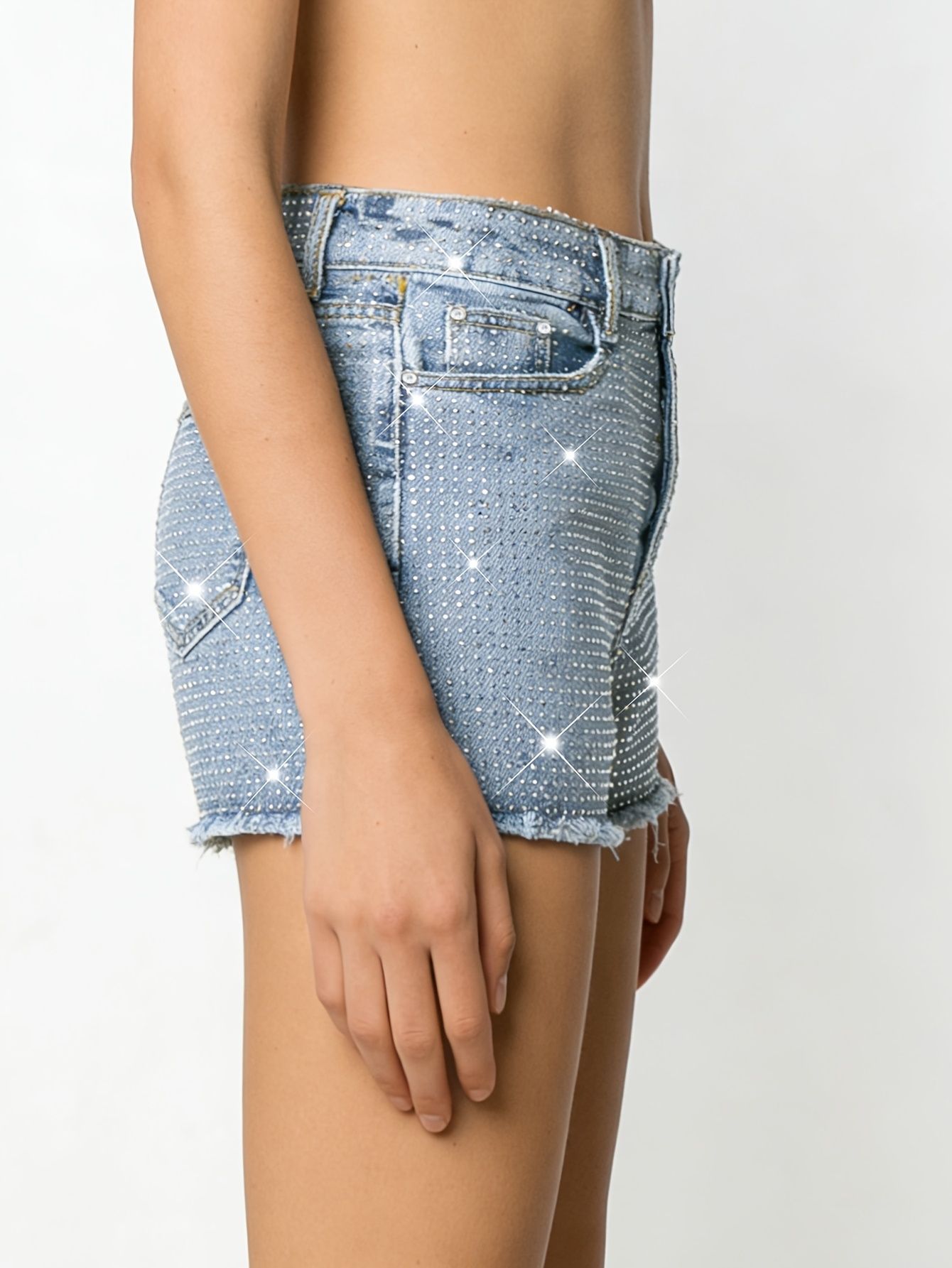 กางเกงยีนส์ขาสั้นสีน้ำเงินแต่ง - Shorts Denim Frayed บทวิจารณ์และราคา