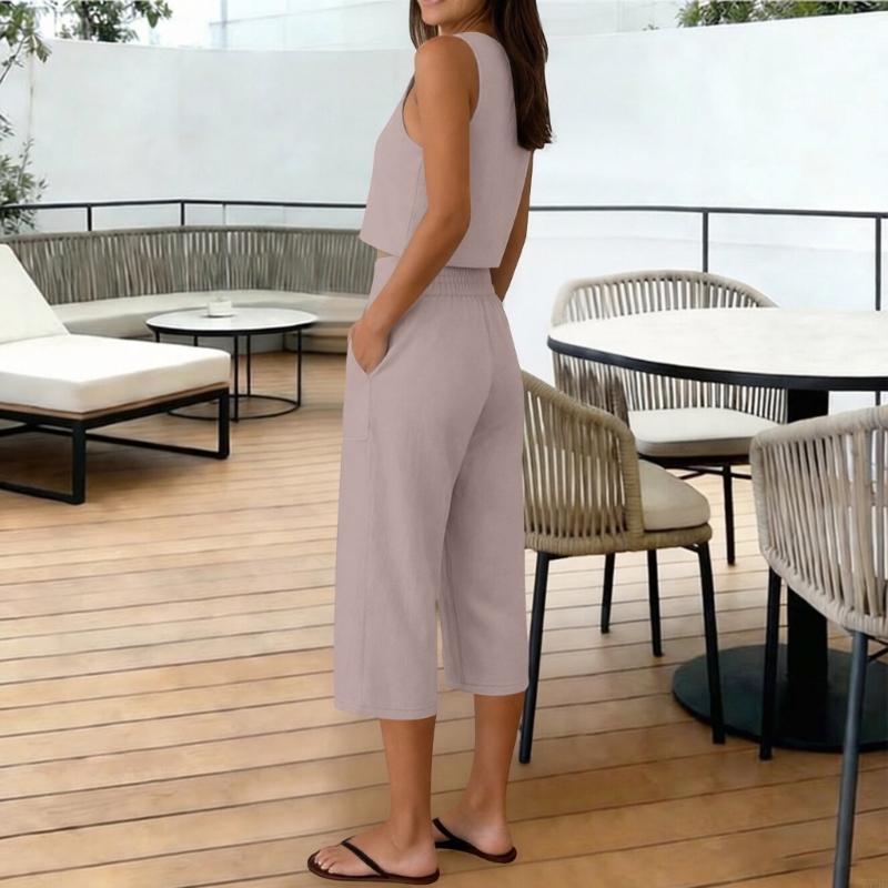 77HE ผู้หญิง 2 ชิ้นชุด Crop To - Linen Pant Wide บทวิจารณ์และราคา