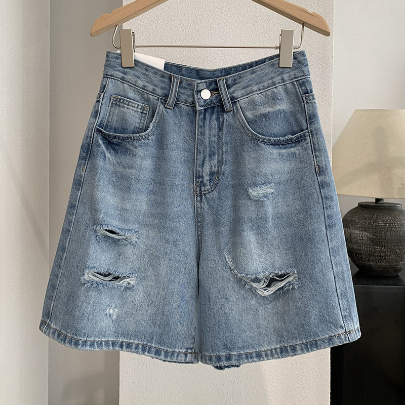 กางเกงยีนส์ขาสั้นผู้หญิง ทรงตร - Shorts Denim Frayed บทวิจารณ์และราคา