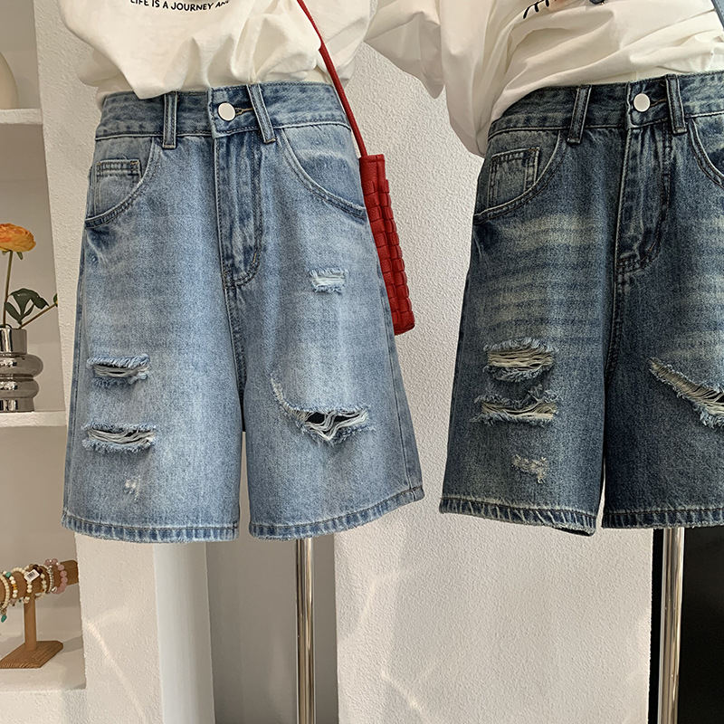 กางเกงยีนส์ขาสั้นผู้หญิง ทรงตร - Shorts Denim Frayed บทวิจารณ์และราคา