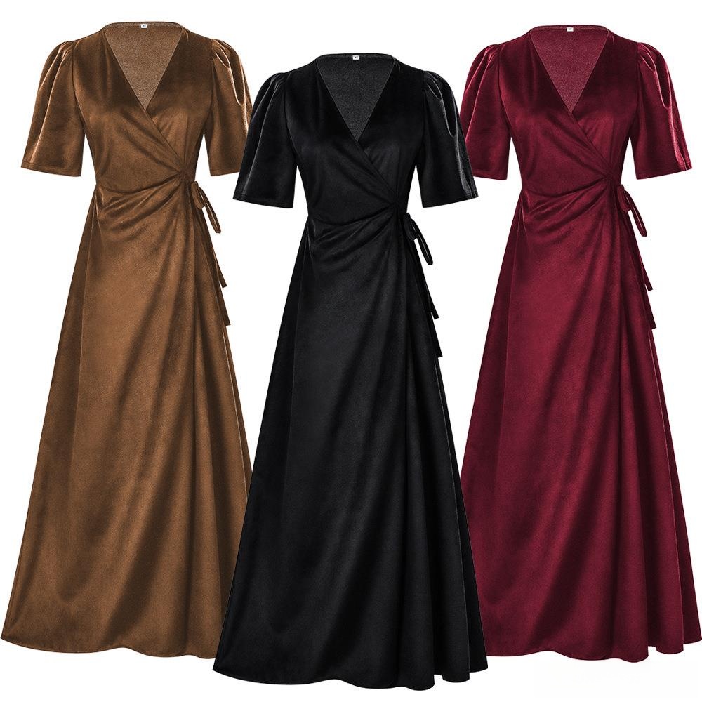 ชุดเดรสกำมะหยี่สีพื้นแบบพันรอบ - Linen Dress Wrap บทวิจารณ์และราคา