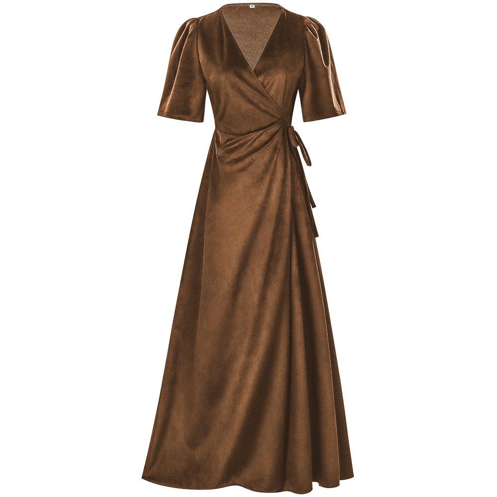 ชุดเดรสกำมะหยี่สีพื้นแบบพันรอบ - Linen Dress Wrap บทวิจารณ์และราคา