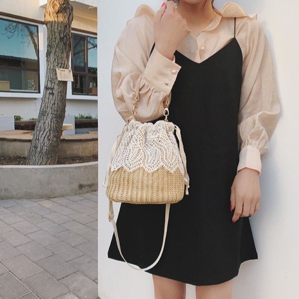 กระเป๋าสะพายไหล่ลายลูกไม้วินเท - Tote Bag Beach บทวิจารณ์และราคา