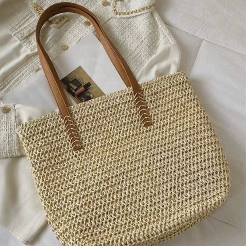 กระเป๋าถือสานสีพื้นน่ารัก ทรงส - Tote Bag Beach บทวิจารณ์และราคา