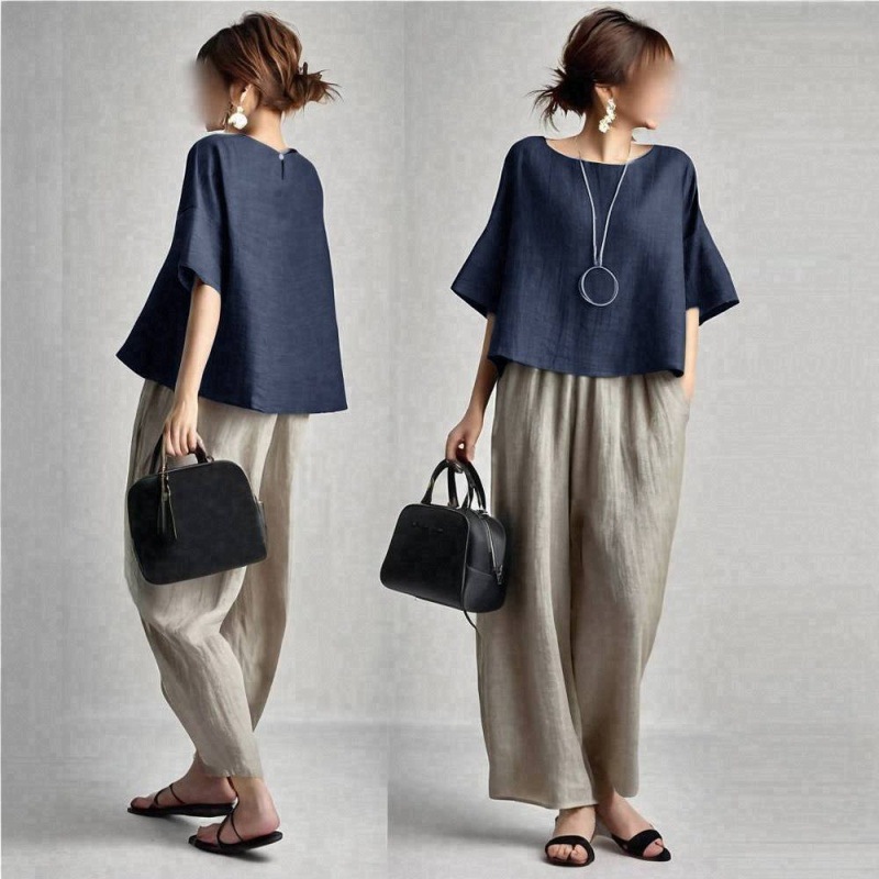 ชุดเซ็ตสองชิ้นสำหรับผู้หญิง เส - Linen Pant Wide บทวิจารณ์และราคา
