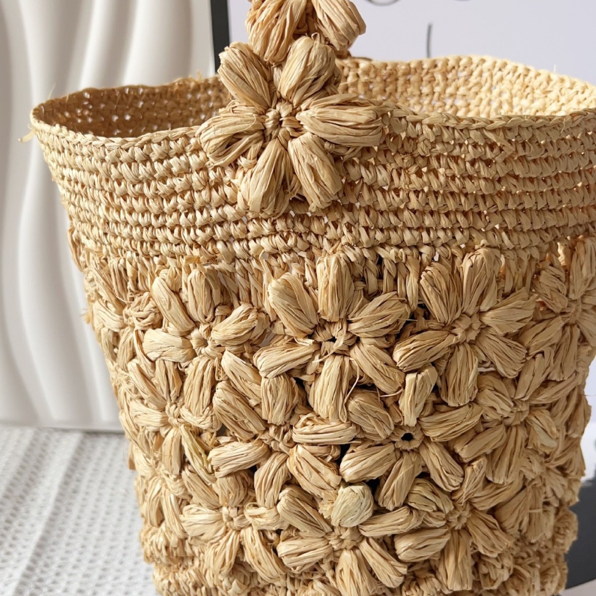 กระเป๋าถือสานทรงถังสำหรับผู้หญ - Crochet Bag Raffia บทวิจารณ์และราคา