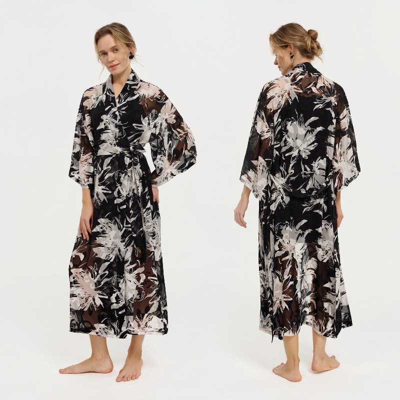 ชุดคลุมอาบน้ำผ้าชีฟองโปร่งแสงล - Kimono Sheer Floral บทวิจารณ์และราคา