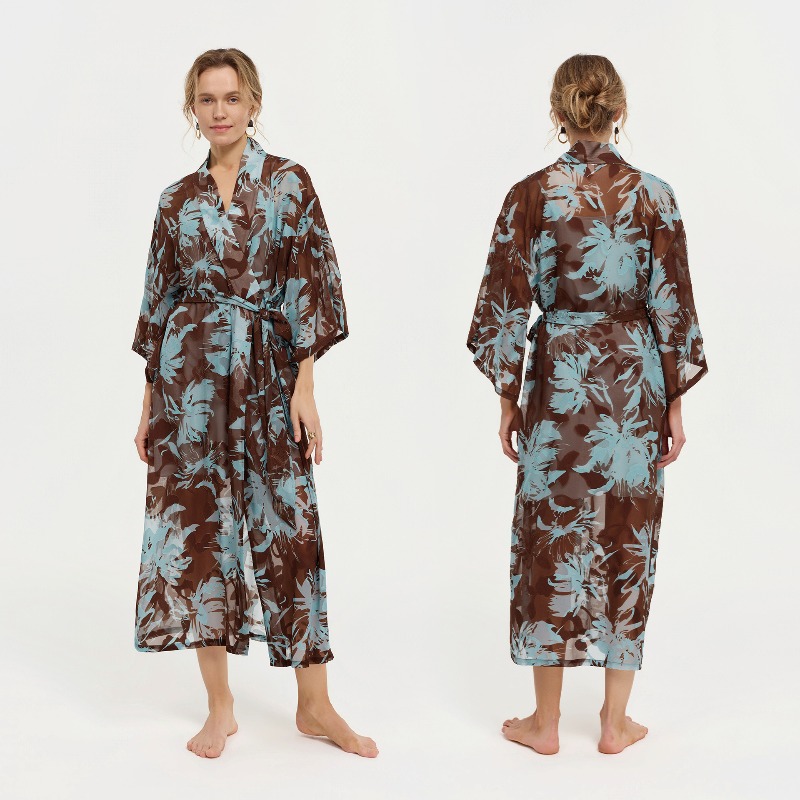 ชุดคลุมอาบน้ำผ้าชีฟองโปร่งแสงล - Kimono Sheer Floral บทวิจารณ์และราคา