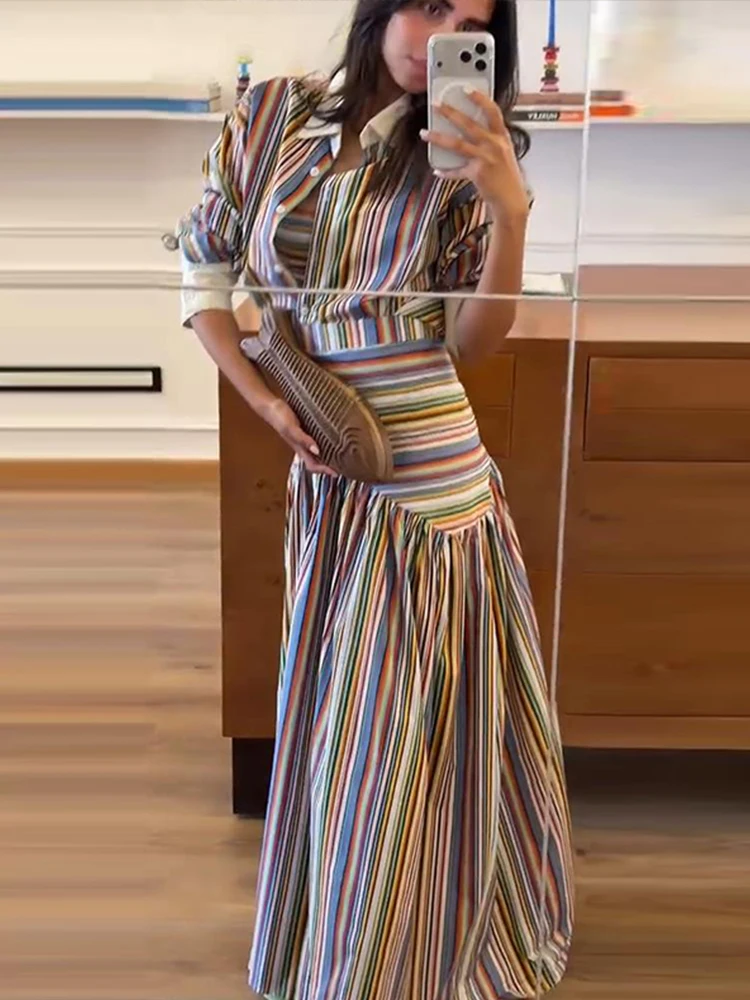 ชุดเดรสยาวลายทางสีสันสดใสสไตล์ - Maxi Dress Halter บทวิจารณ์และราคา