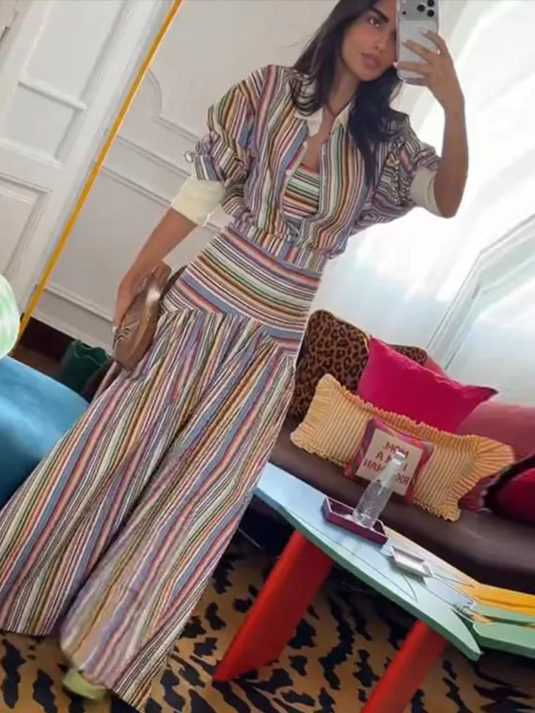 ชุดเดรสยาวลายทางสีสันสดใสสไตล์ - Maxi Dress Halter บทวิจารณ์และราคา