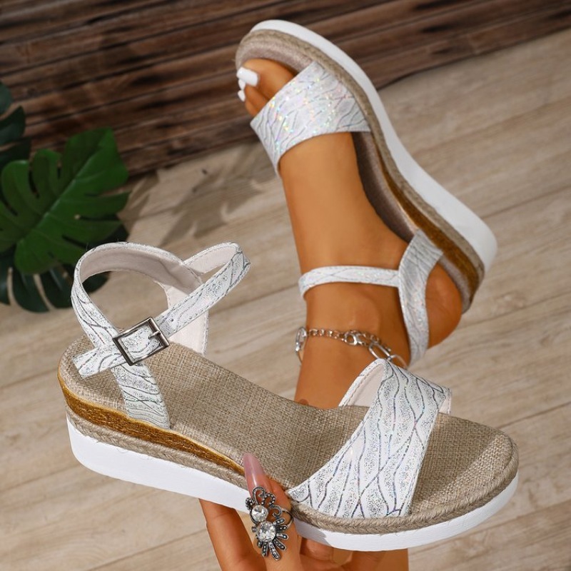 รองเท้าส้นเตารีดแบบรัดข้อเท้าส - Wedge Espadrille Women บทวิจารณ์และราคา